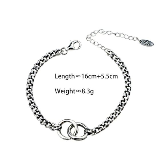 *925 Sterling Silver Double Circle Chain Bracelet - Picture 8 of 8